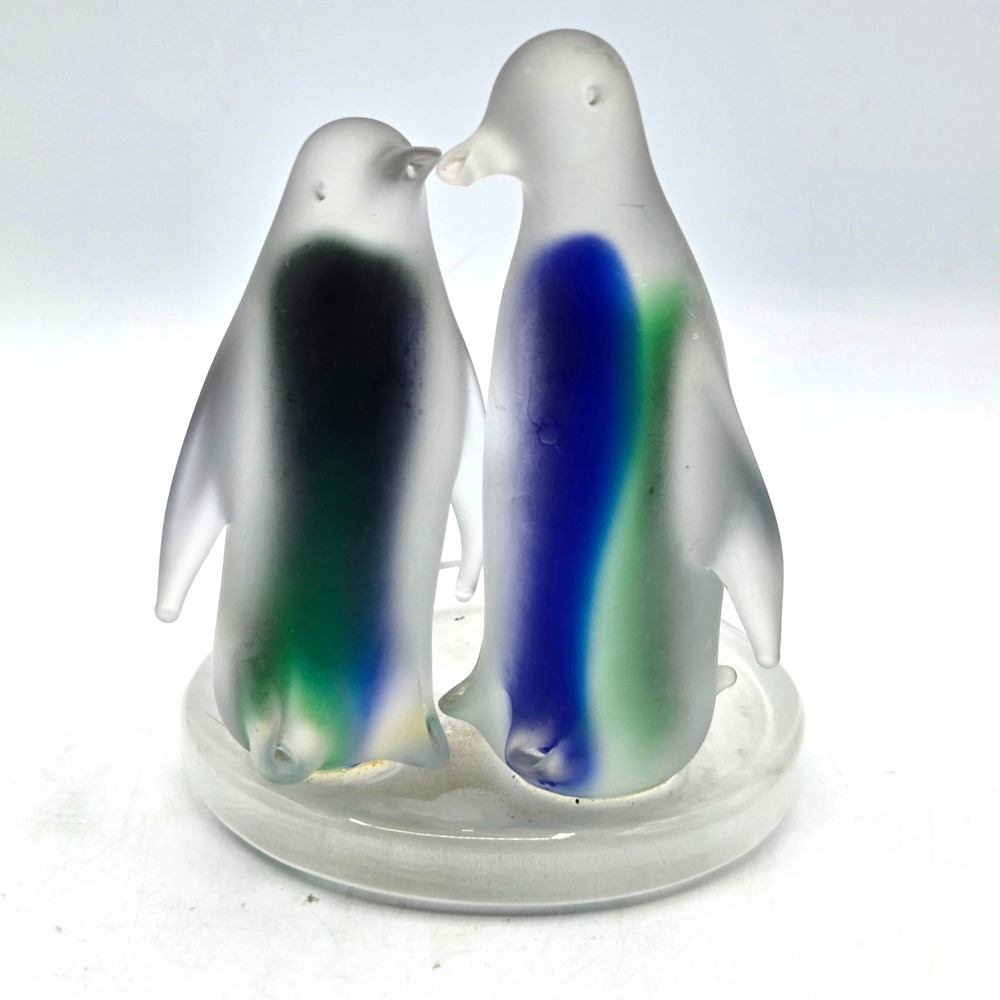 Penguin Tealight Candle Holder Partylite Frosted Clear Blue Green Glass